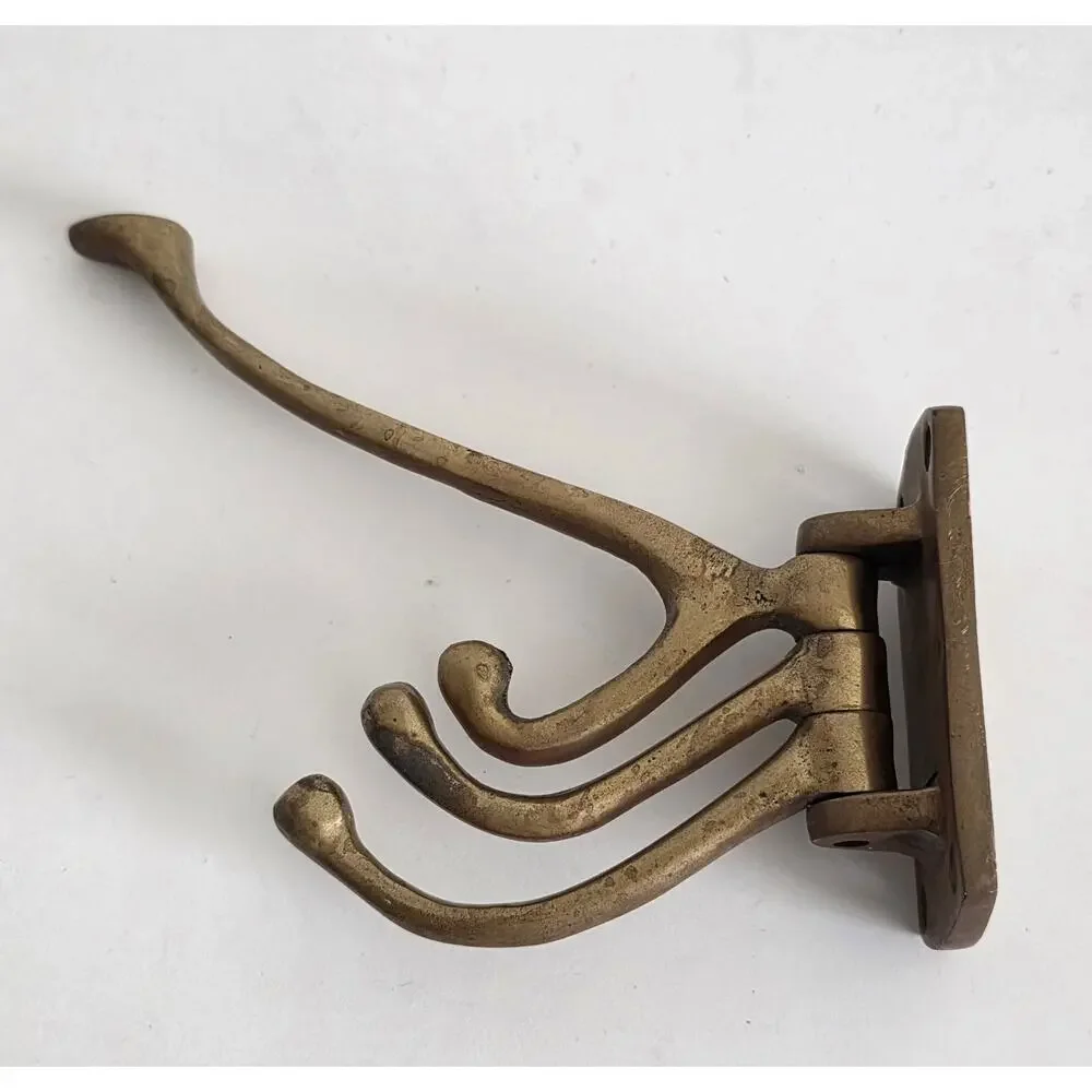 Brass 3 Hook Folding Wall Mount Coat Hat Hook